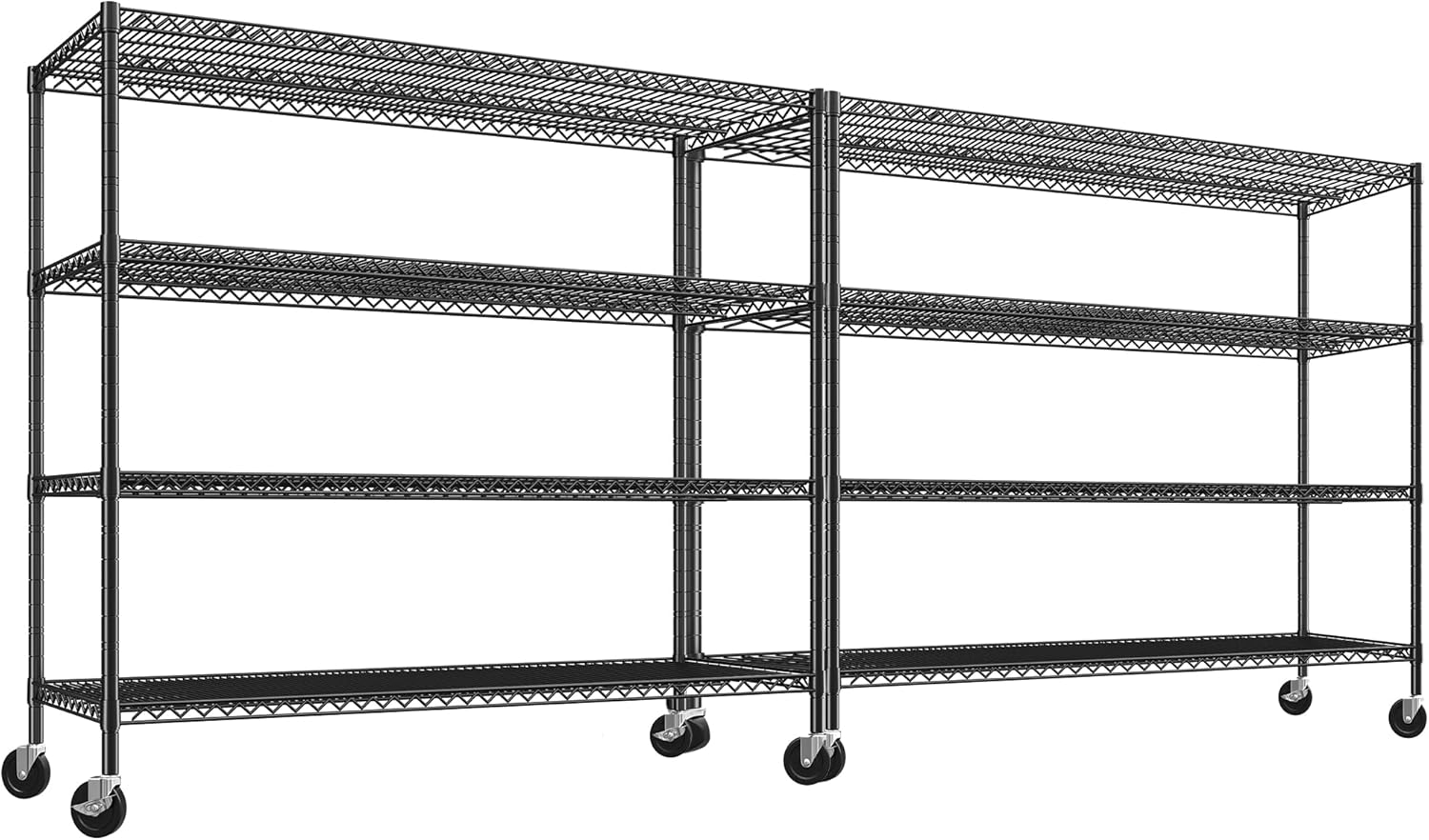 REIBII 60 W ×24 D×65.3 H, 4 Tier Wire Shelving 2878LBS Heavy Duty Steel Storage Rack Shelving Adjustable Shelves for Warehouses, Garages, Kitchens, and Commercial Spaces/Premium Wheels 2 Pack
