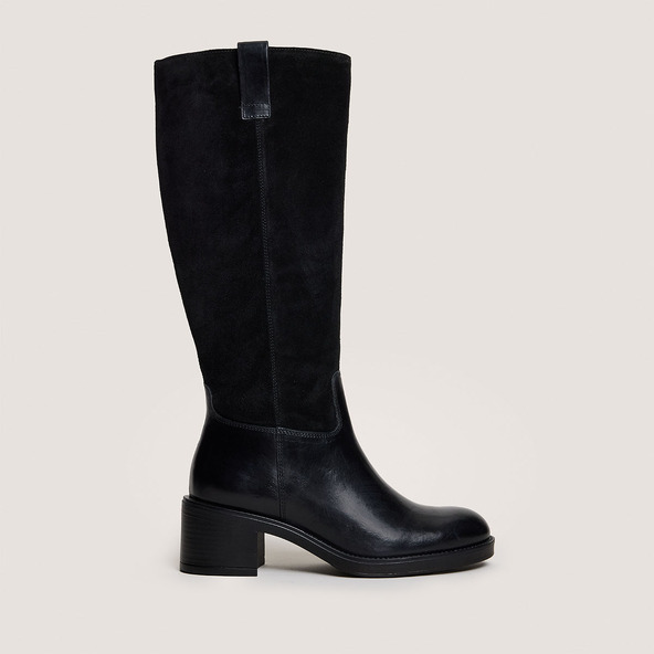 Bottes à talonsen cuir et croute noirs | CLAIRE