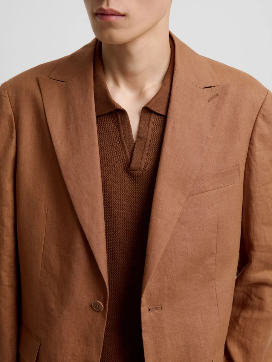 Costume 2 pièces slim en lin caramel