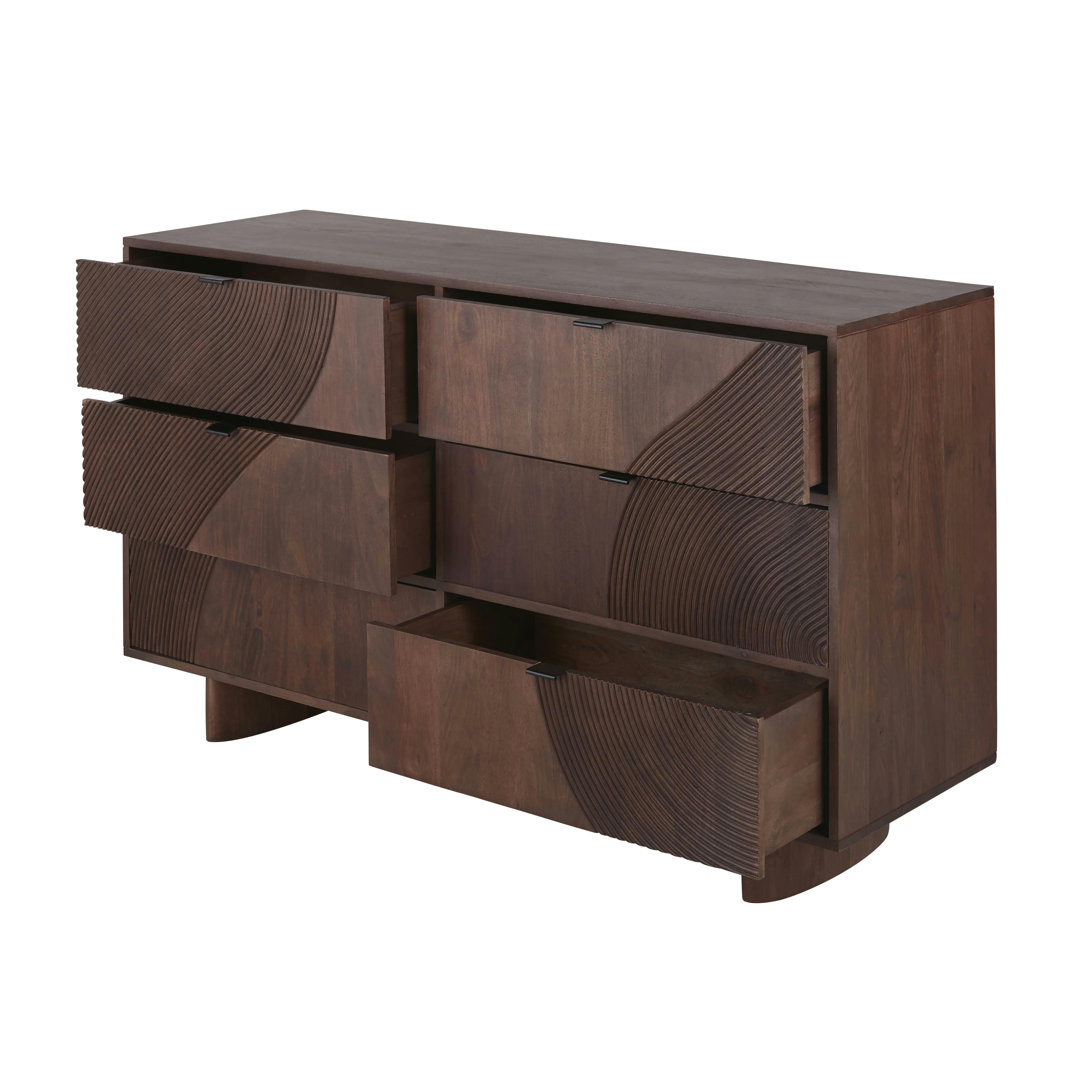 Lausanne - Commode 6 tiroirs en bois d'acacia gravé