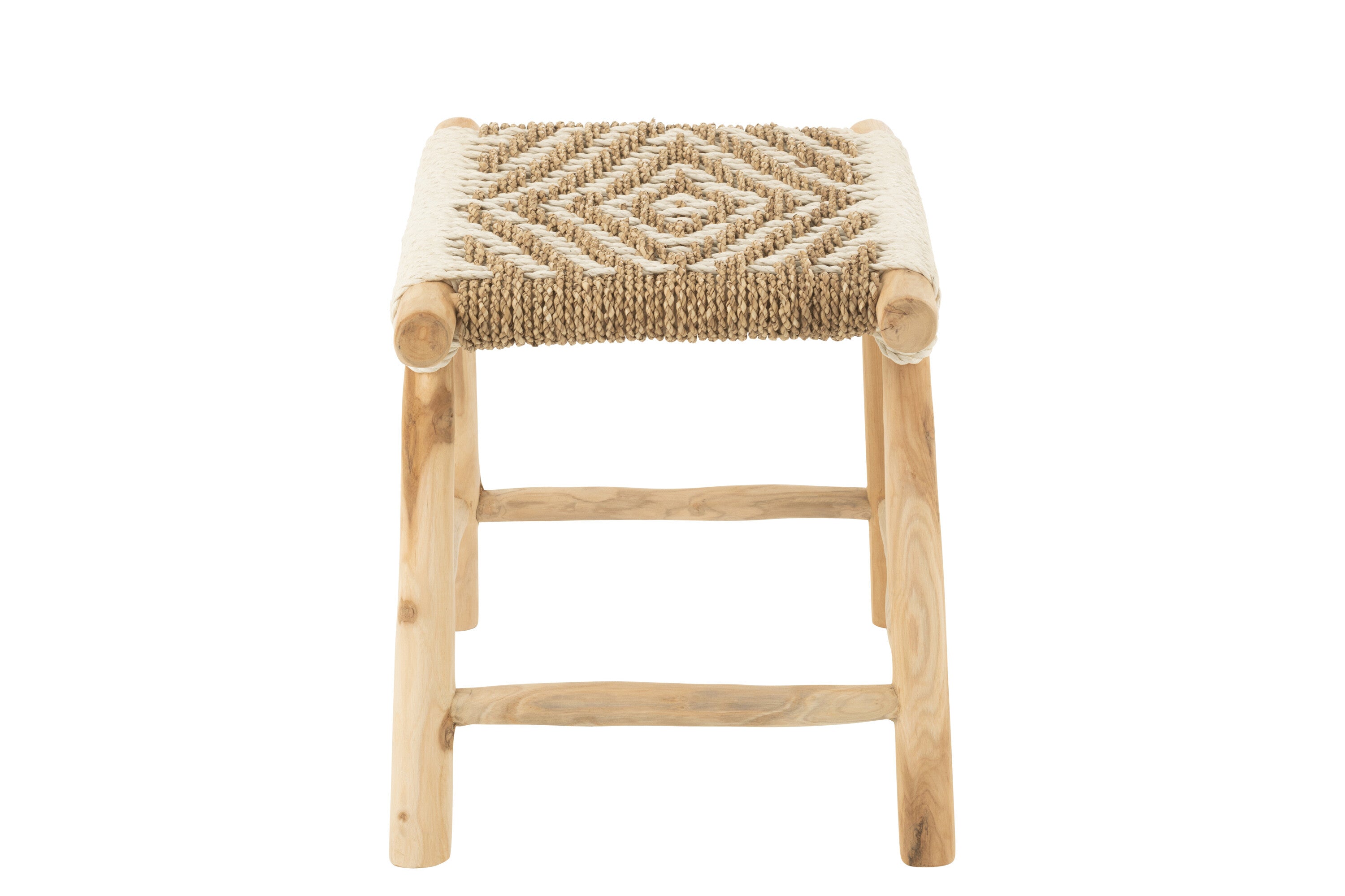 J-Line poef Waverly - hout/zeegras - naturel/wit