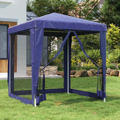 NNEVL Party Tent with 4 Mesh Sidewalls Blue 2x2 m HDPE