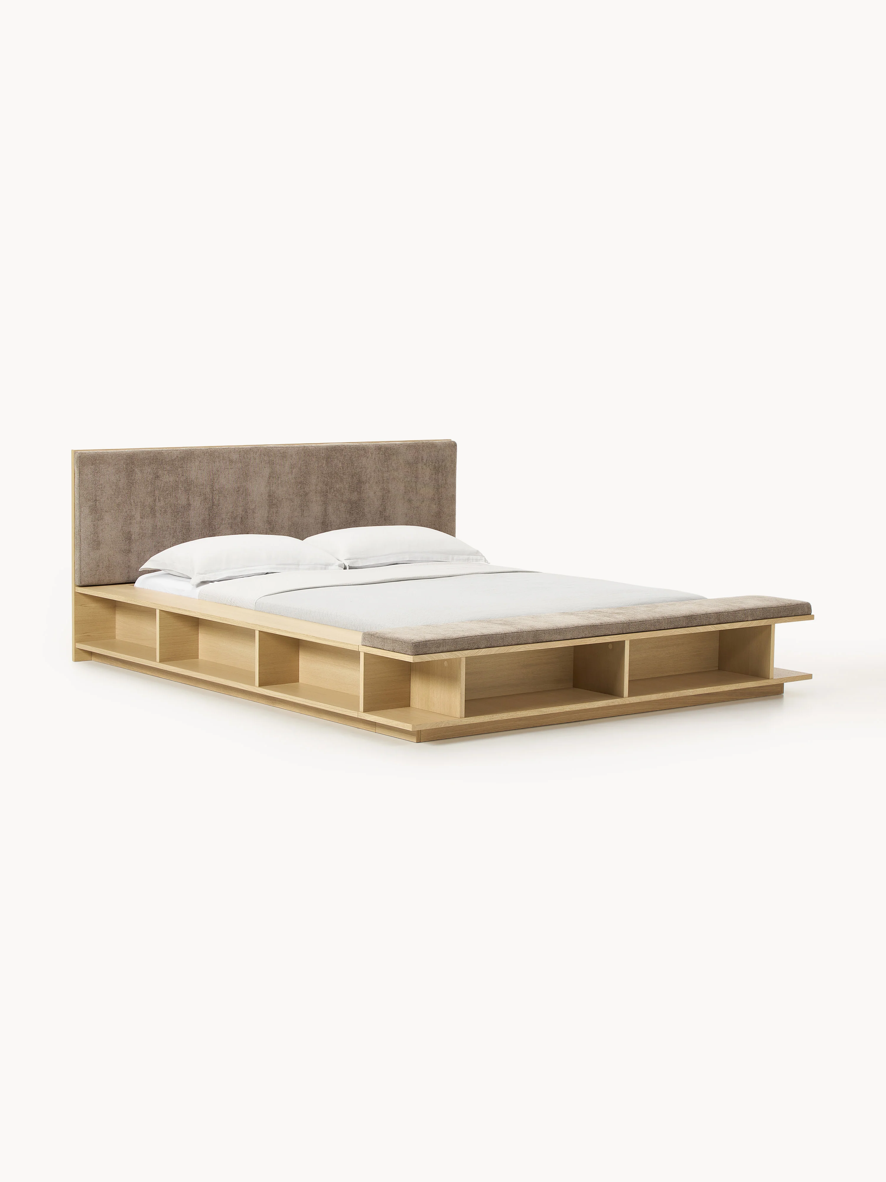 Holz-Bettgestell Clark mit Bank und Seitenablagen