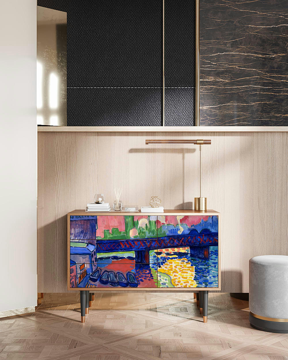 CHARING CROSS BRIDGE BY ANDRE DEAIN - Buffet  multicolore 3 tiroirs et 1 porte L 115 cm