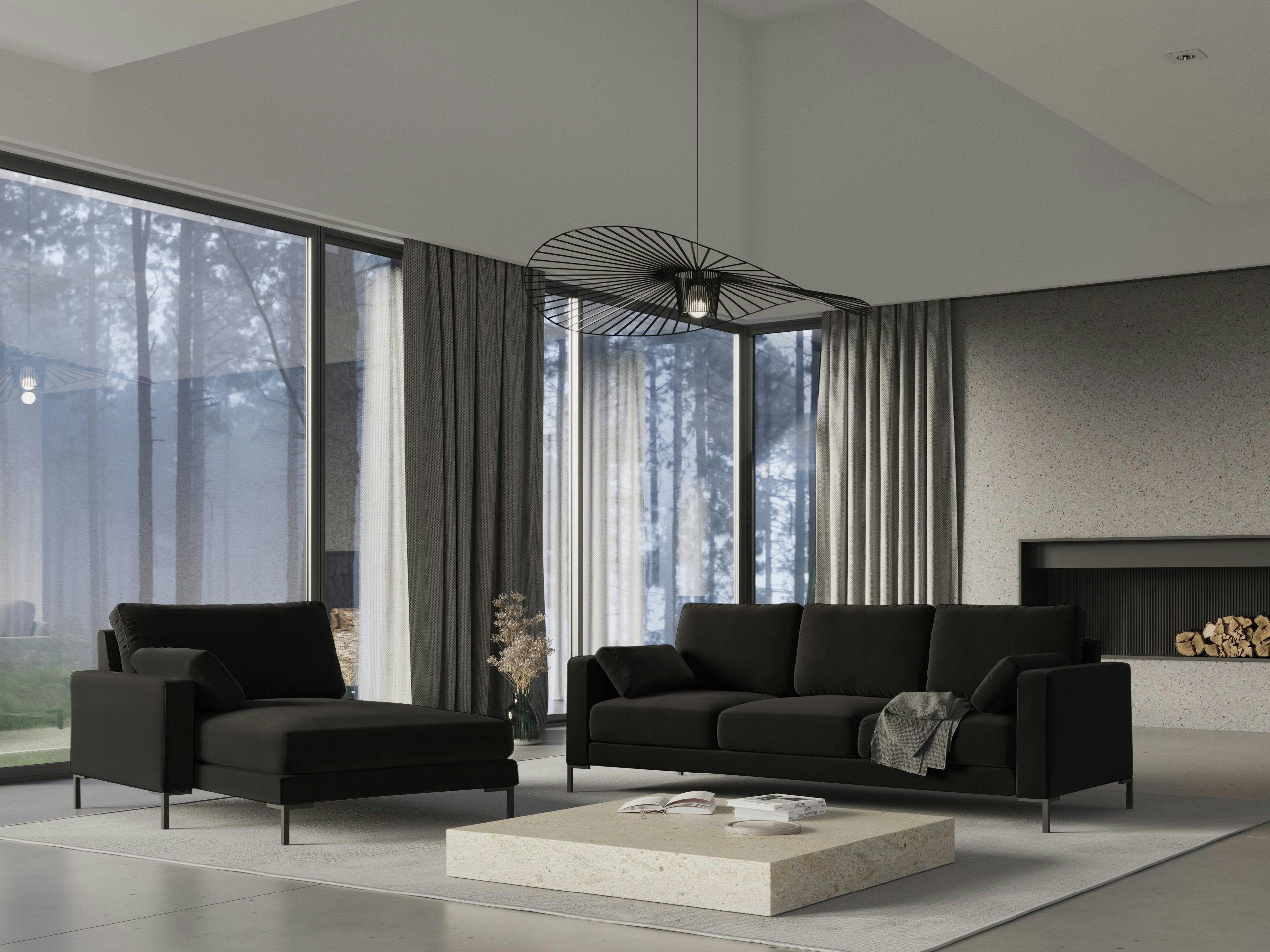 JADE - Canapé 3 places en velours noir