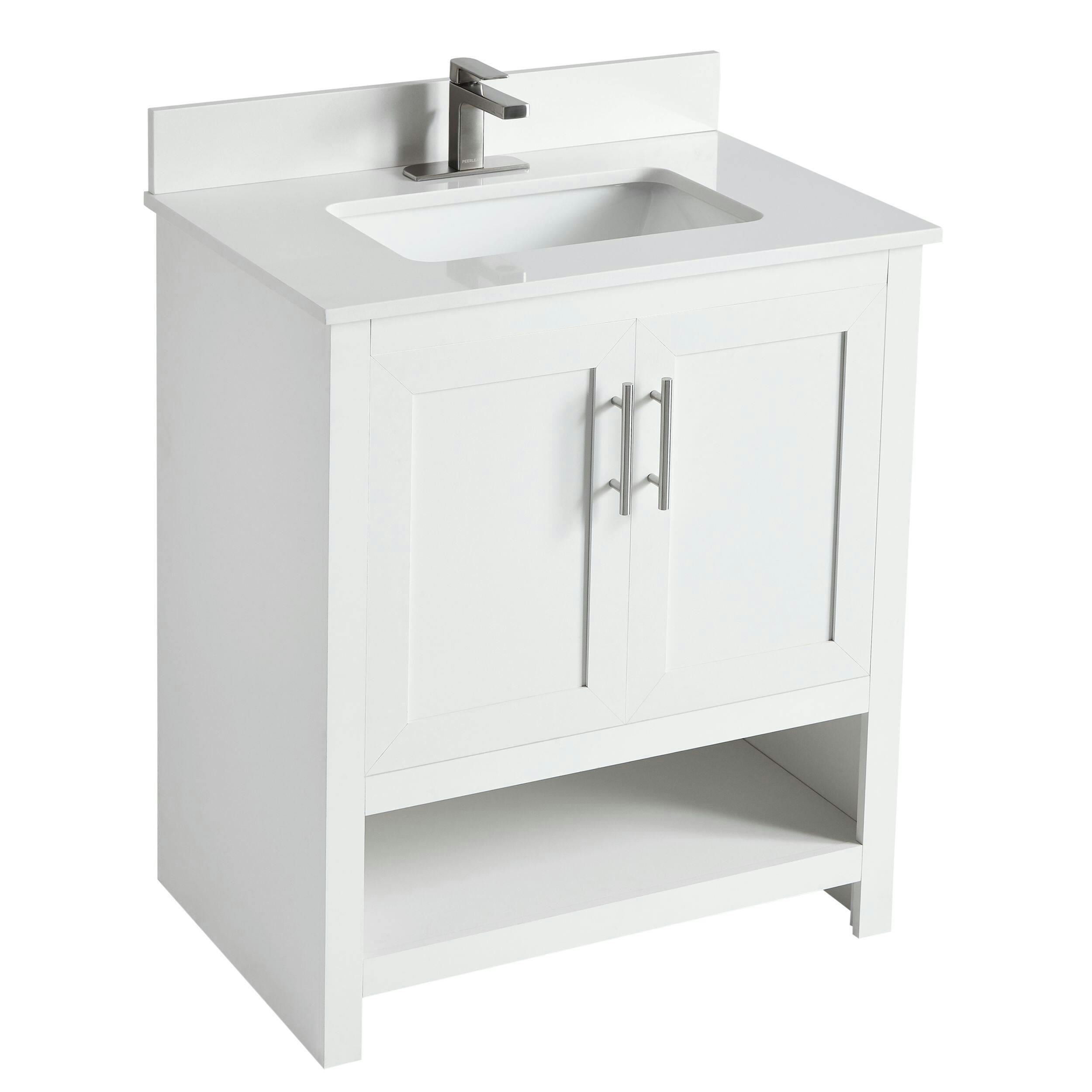 Canvas Dover Double Door Single Sink Stone Top Bathroom Vanity, White, 30-in