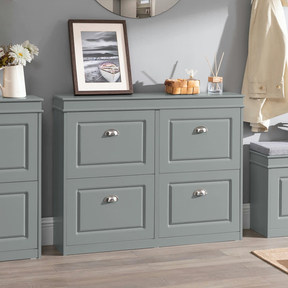 - Armoire à chaussures 4 abattants effet bois gris