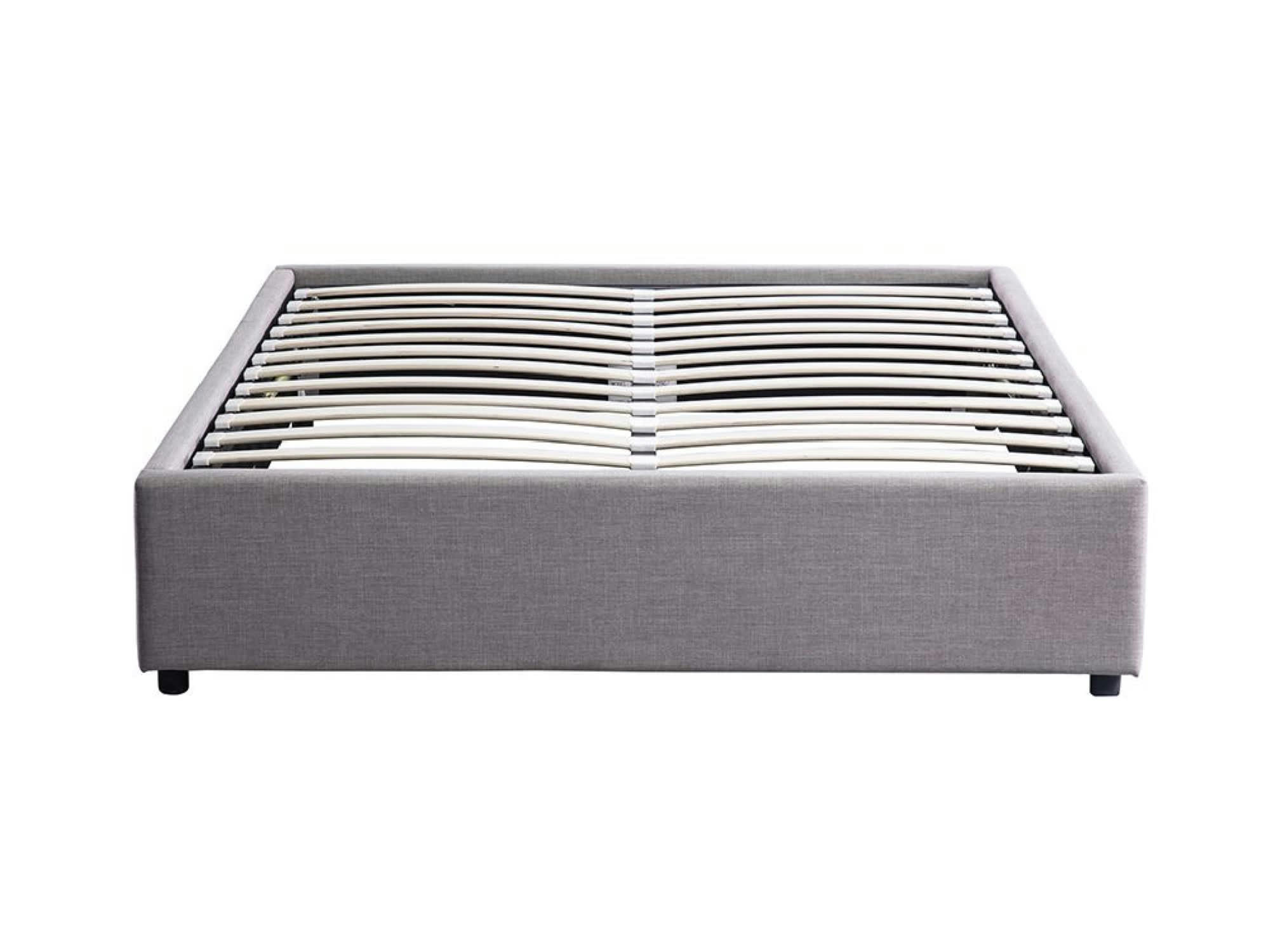 TEO - Cadre de lit avec sommier relevable à lattes en tissu - Gris - 160 cm