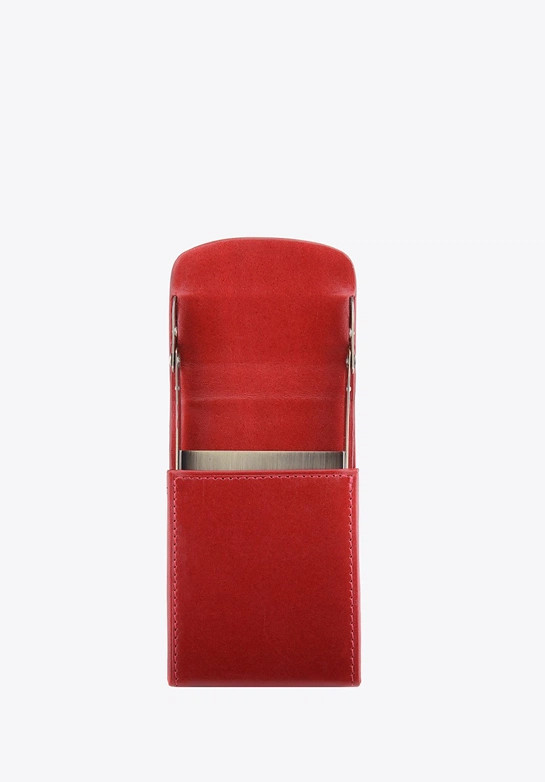Etui na wizytówki skórzane metalowe czerwone