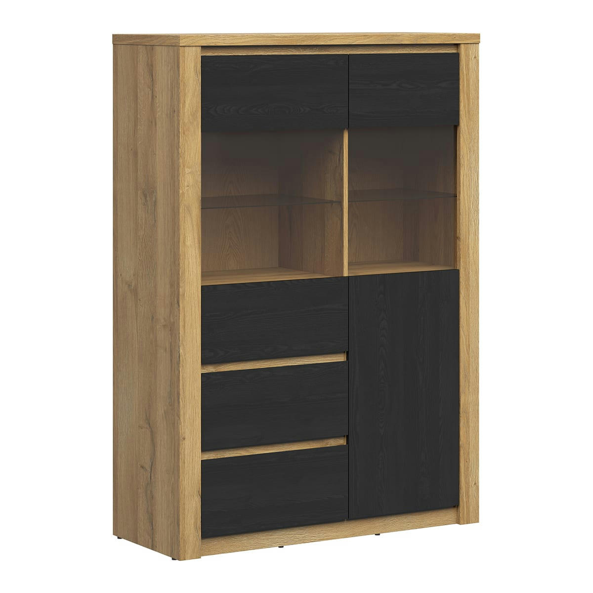 - Vaisselier 2 portes 2 tiroirs stratifiés stratifié naturel et noir