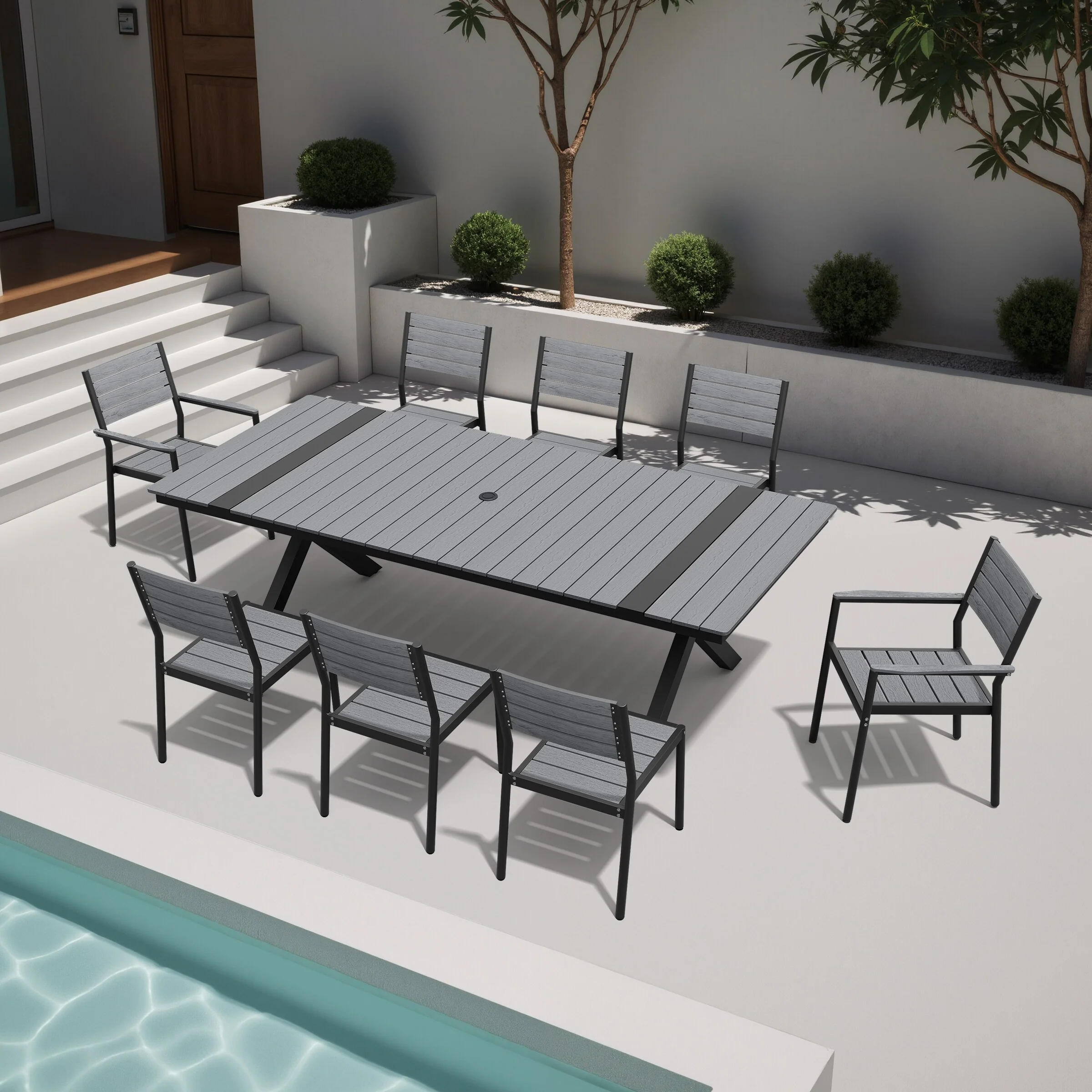 Patio Dining Furniture Set with Stackable Chairs and Dining Rectangle Table