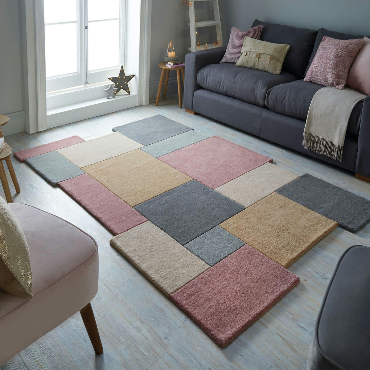 FR DESIGN - Tapis déstructuré en laine pastel 120 x 180
