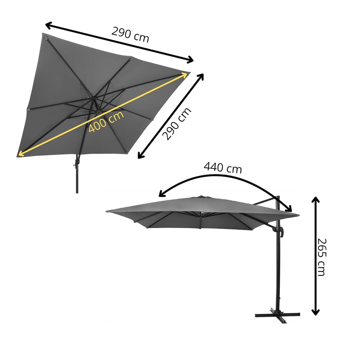 Parasol ogrodowy na balkon i taras 440 cm na wysięgniku, z pokrowcem