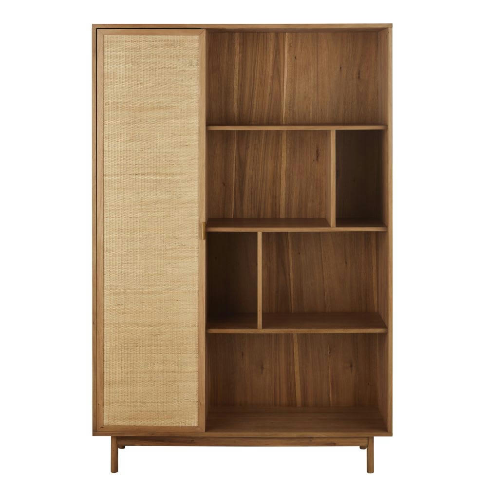 Tarifa - Bibliothèque 1 porte marron et fibre végétale