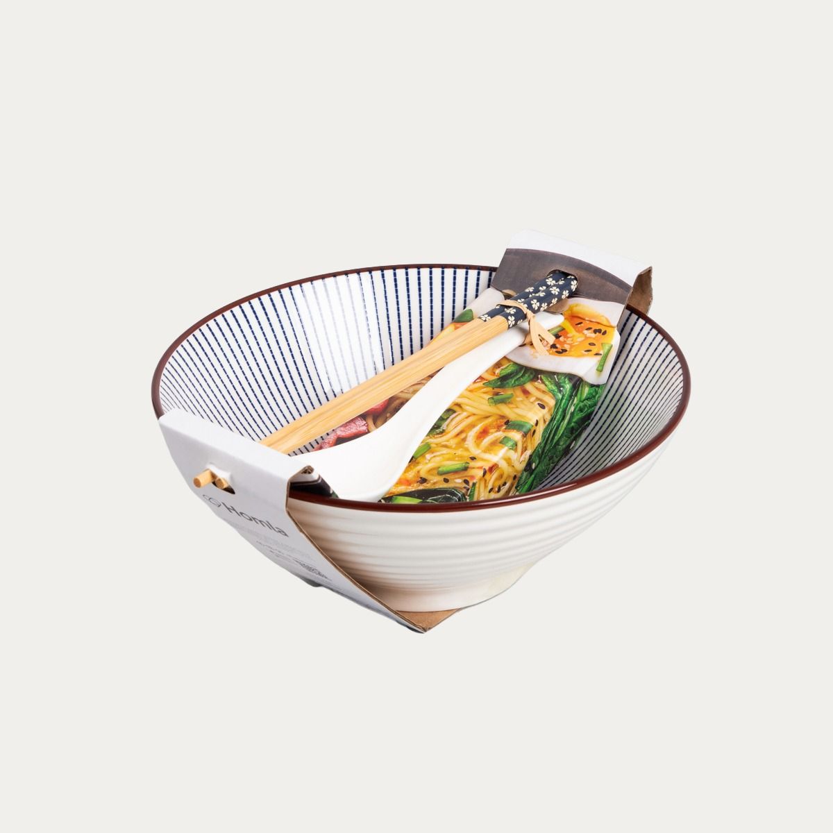 Zestaw do ramen SALADO w paski z brązowym rantem 21 cm