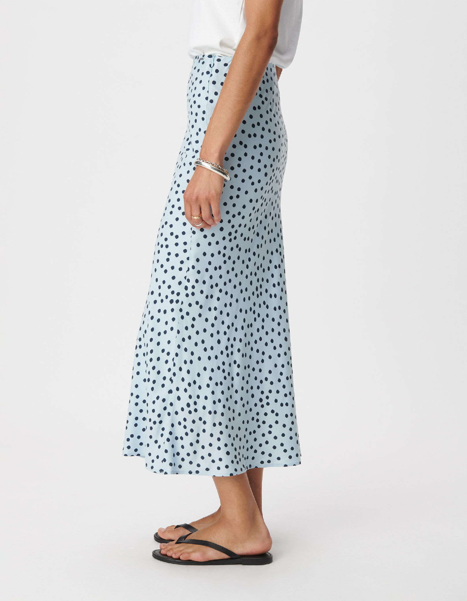 Jupe longue bleu ciel imprimé pois Femme