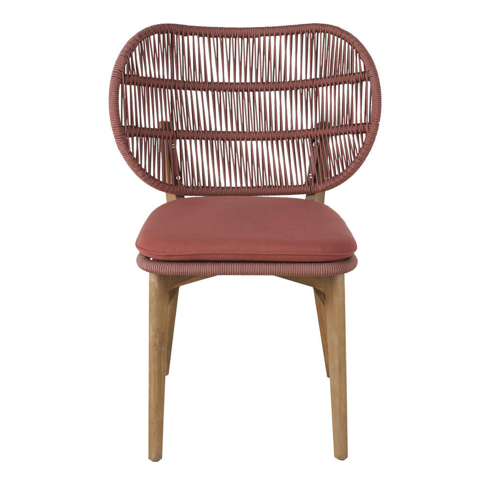 Enza Business - Chaise de jardin professionnelle en bois d'acacia et corde tressée avec coussin terracotta