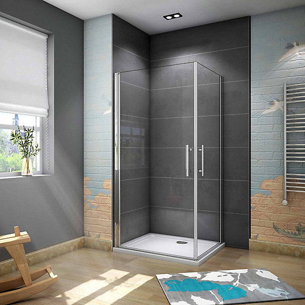 Cabine de douche battante - 6 mm Verre Anticalcaire - 90 x 90 x180 cm - installer réversible- alu Chrome