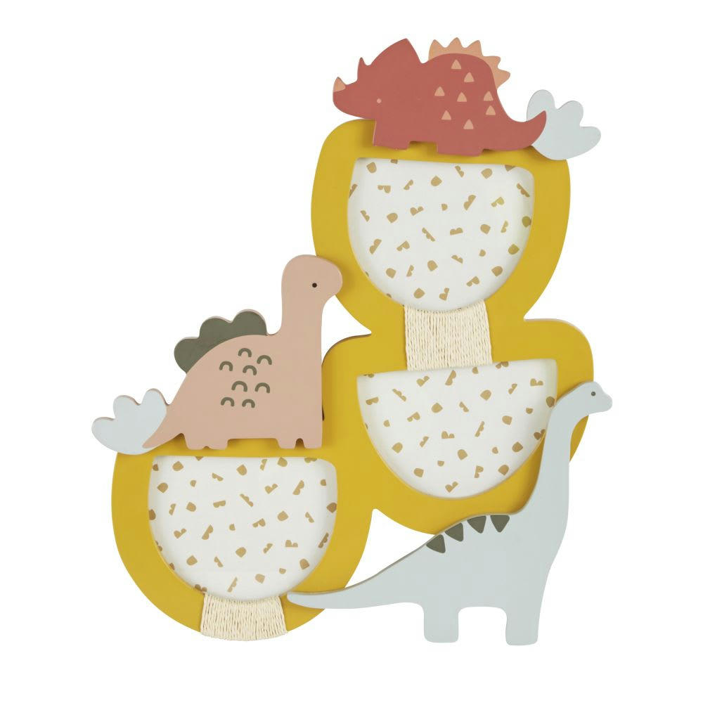 YUMA - Cadre multivues dinosaures 3 photos jaune, terracotta et bleu 31x36