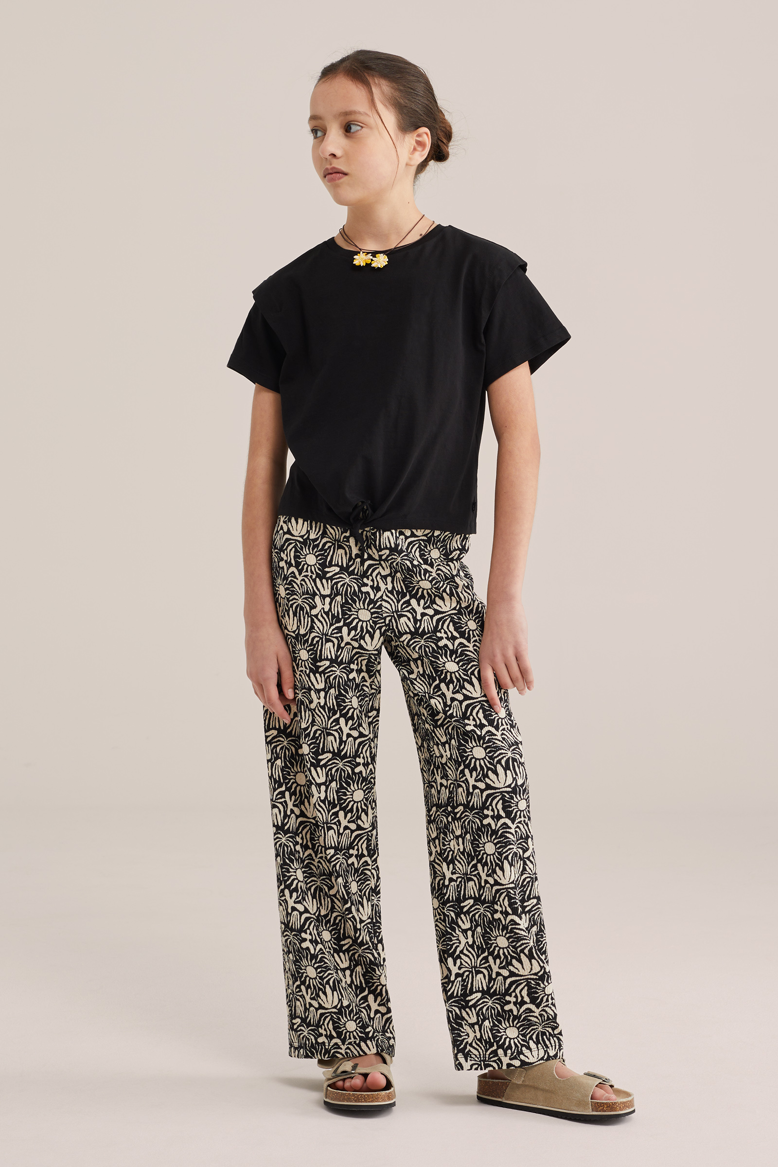 Meisjes wide leg broek met streep