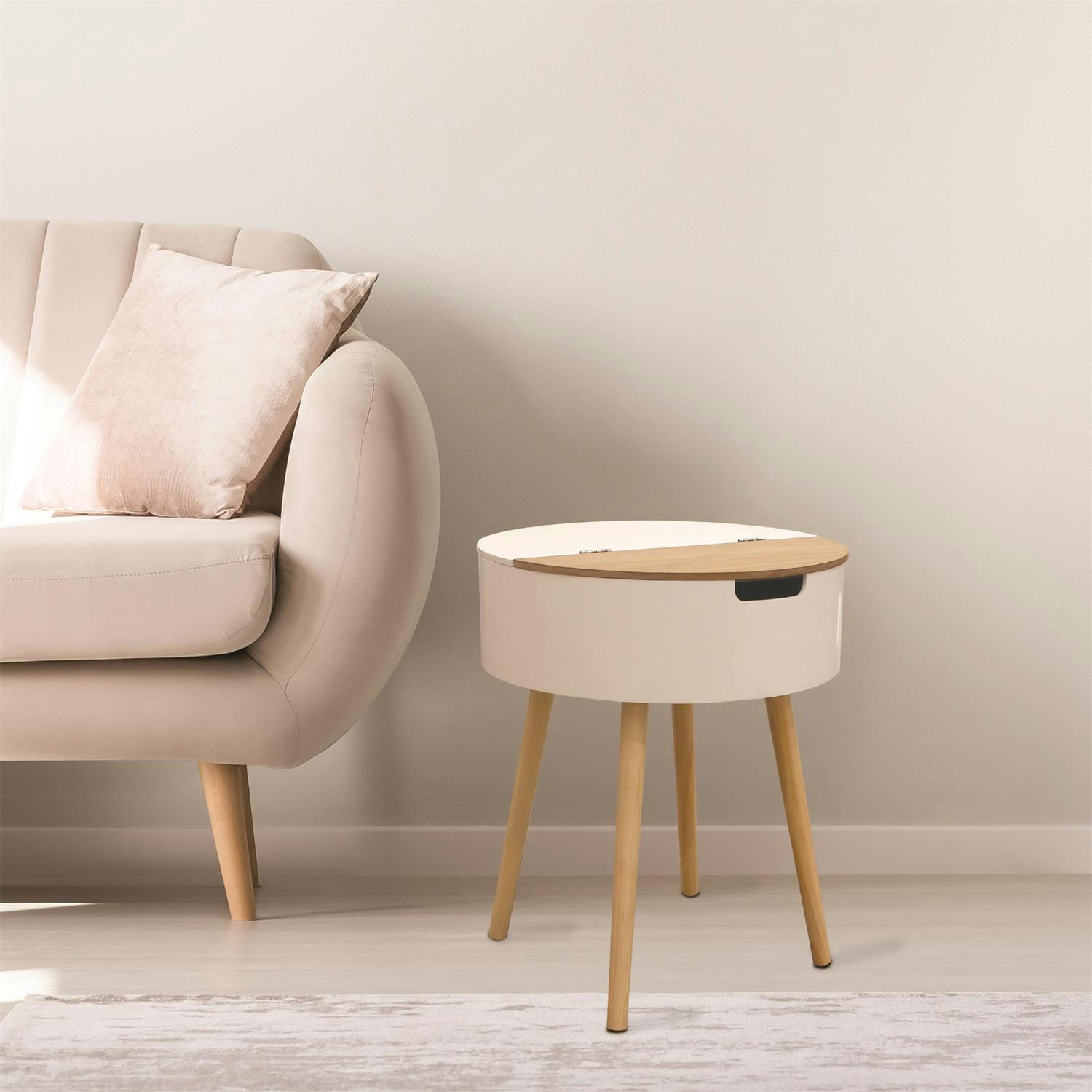 - Table d'appoint ronde coffre intégré blanc