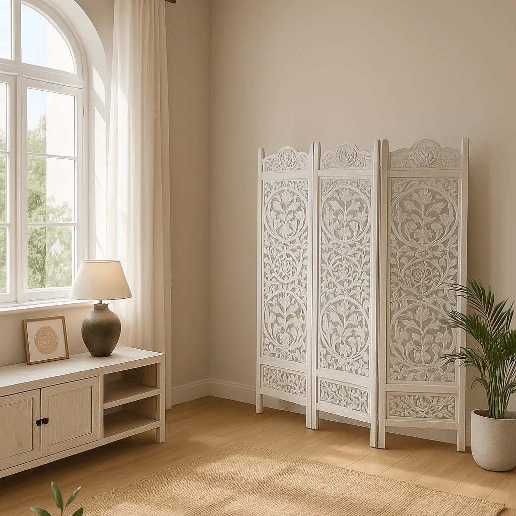 Biombo Branco Madeira Cravada JASMIN