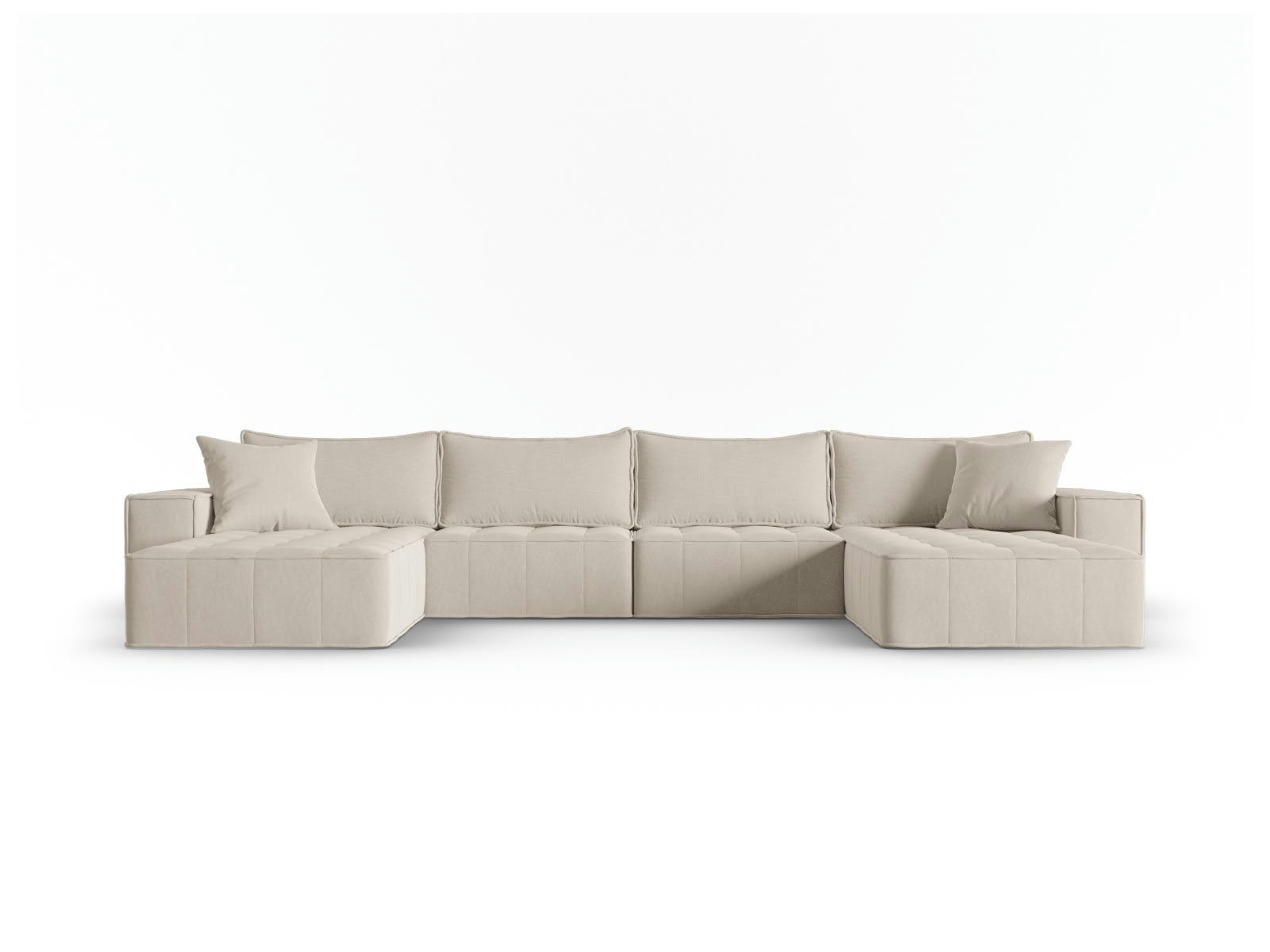 MIKE - Canapé panoramique modulable 6 places en tissu structurel beige