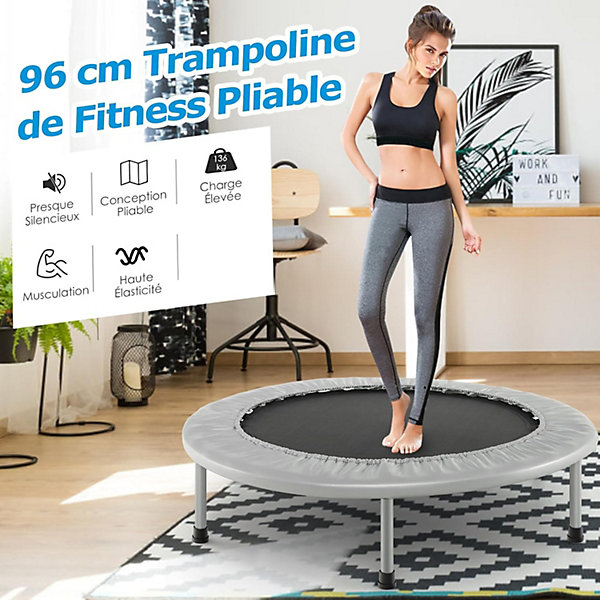 Mini Trampoline Fitness Pliable Trampoline de Sport Silencieux pour Intérieur et Extérieur avec Tapis de Sécurité