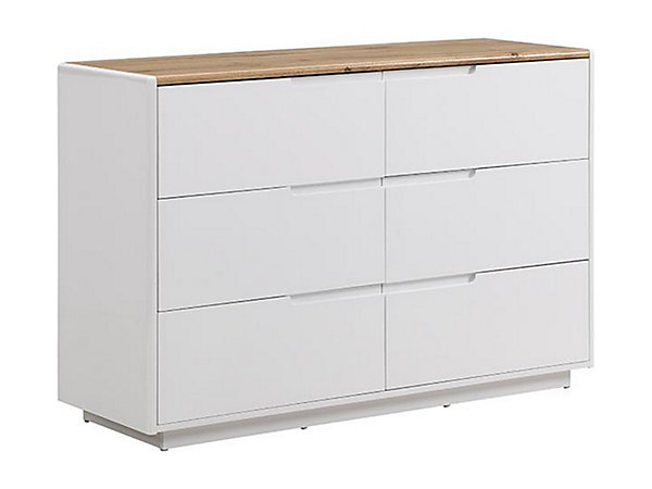 Commode AMANI - 6 tiroirs - MDF - Blanc laqué et Chêne