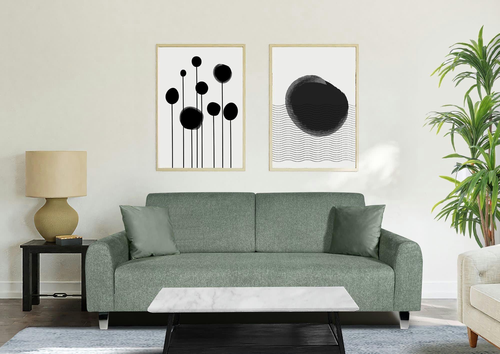 ELIJAH - Canapé fixe 3 places  en tissu vert bouteille