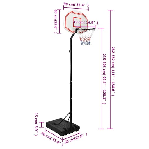 NNEVL Basketball Stand White 282-352 cm Polyethene