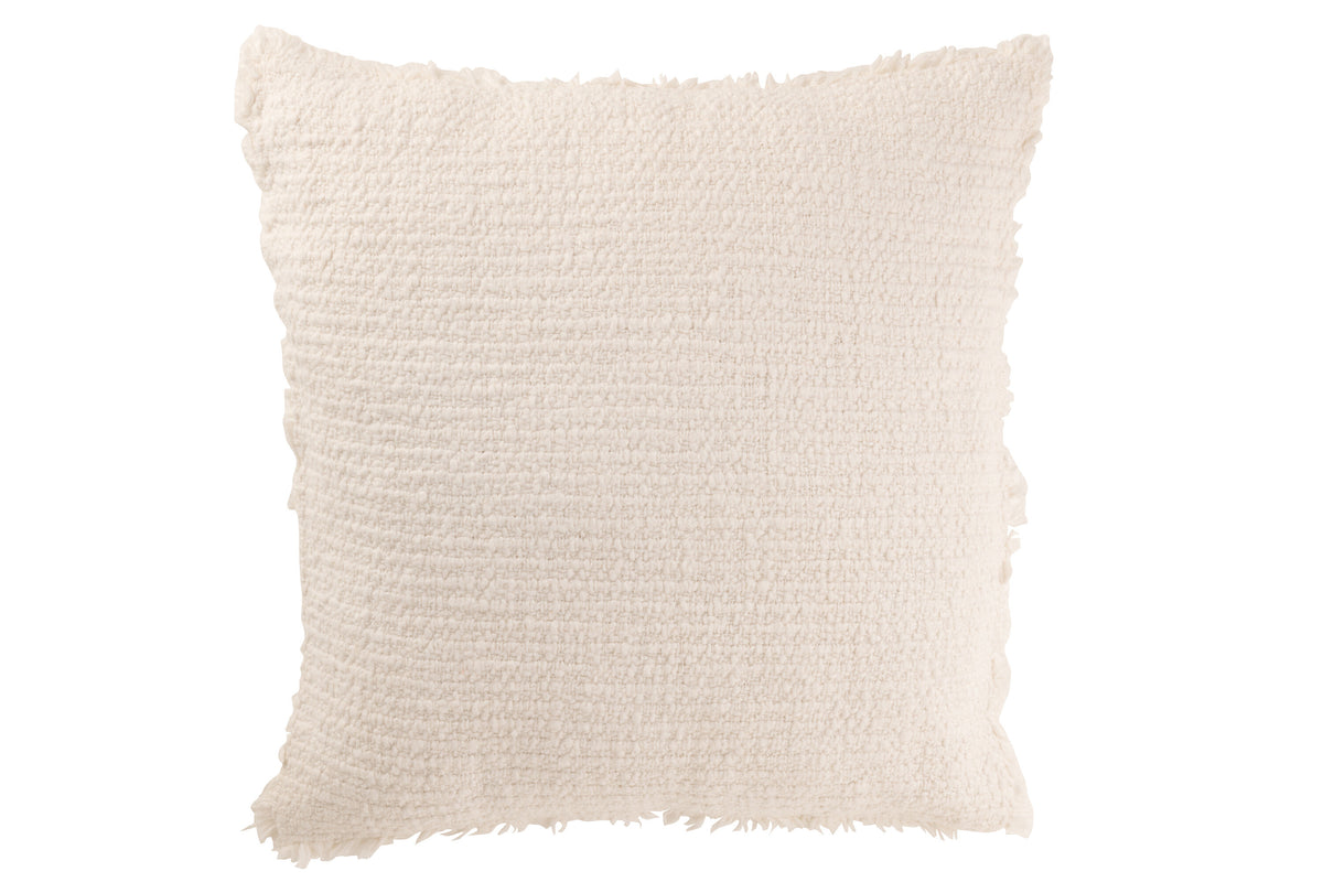 J-Line kussen Gerafelde Randen - katoen/polyester - wit
