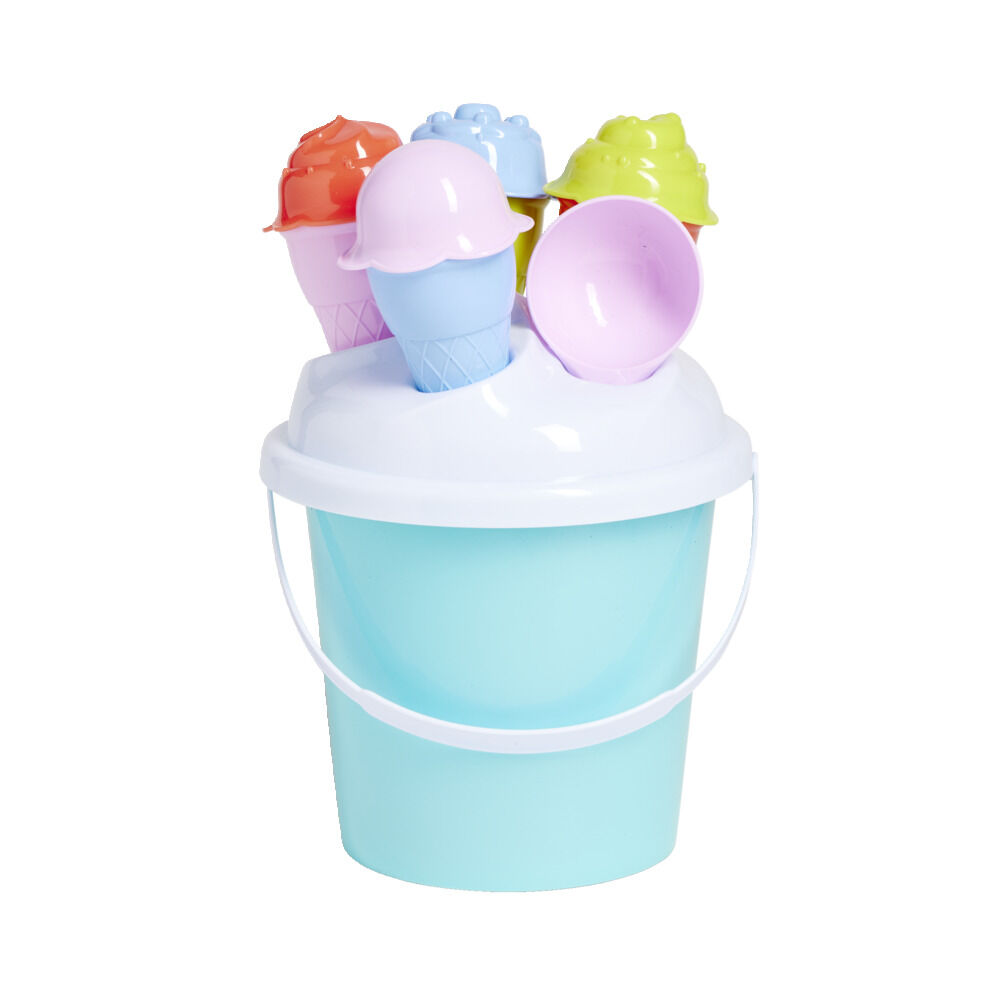 Seau de plage garni Ice cream Funky 11 pièces bleu ou rose