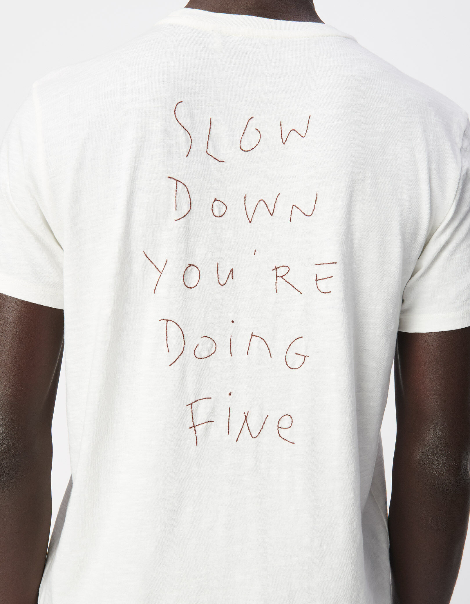 T-shirt marine flammé broderies devant dos Homme