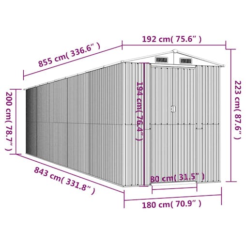 NNEVL Garden Shed Anthracite 192x855x223 cm Galvanised Steel