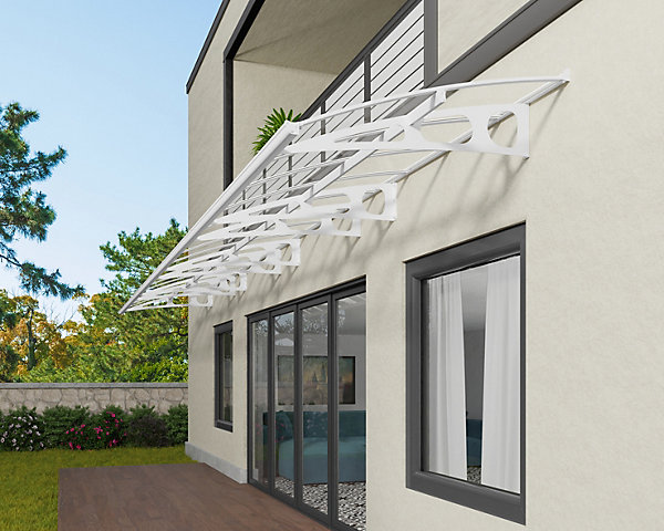 Auvent Bordeaux 890 x 140cm Blanc - Transparent en Polycarbonate et acier