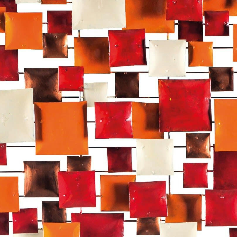BIG-BEL - Décoration murale en métal, square rouge orange cuivre crème 70x70