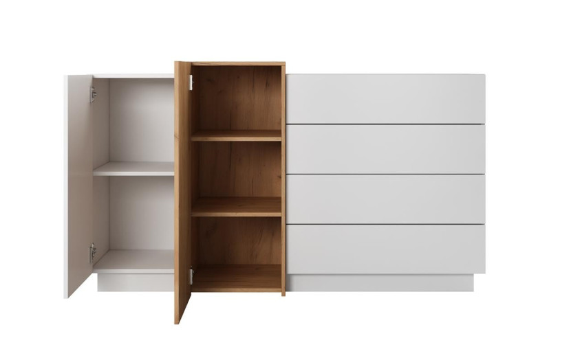 Nowoczesna komoda WOOD 2D4SZ / biały mat   dąb craft złoty