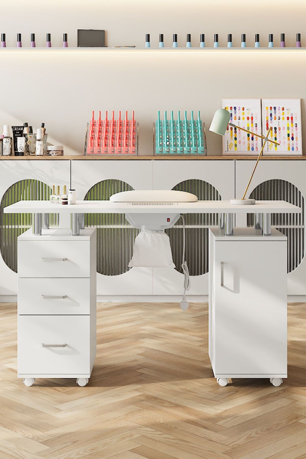 Living and Home Professional Mobile Manicure Table Nail Desk with Dust Collector
