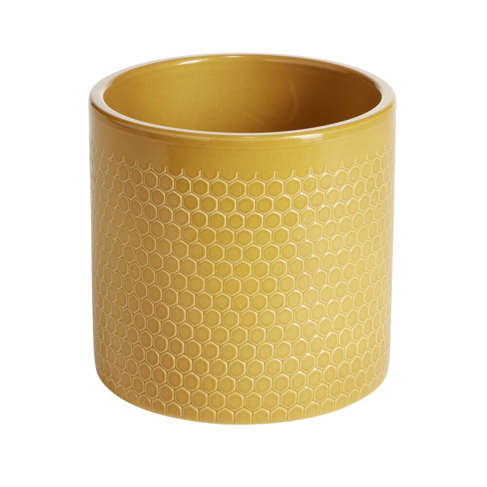 Pot de fleur jaune motif nid d'abeille Capri Ø13,5x12,3cm 1,29L