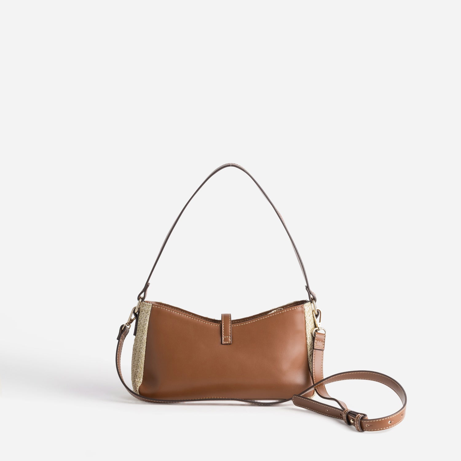 Sac à main beige tressé et camel