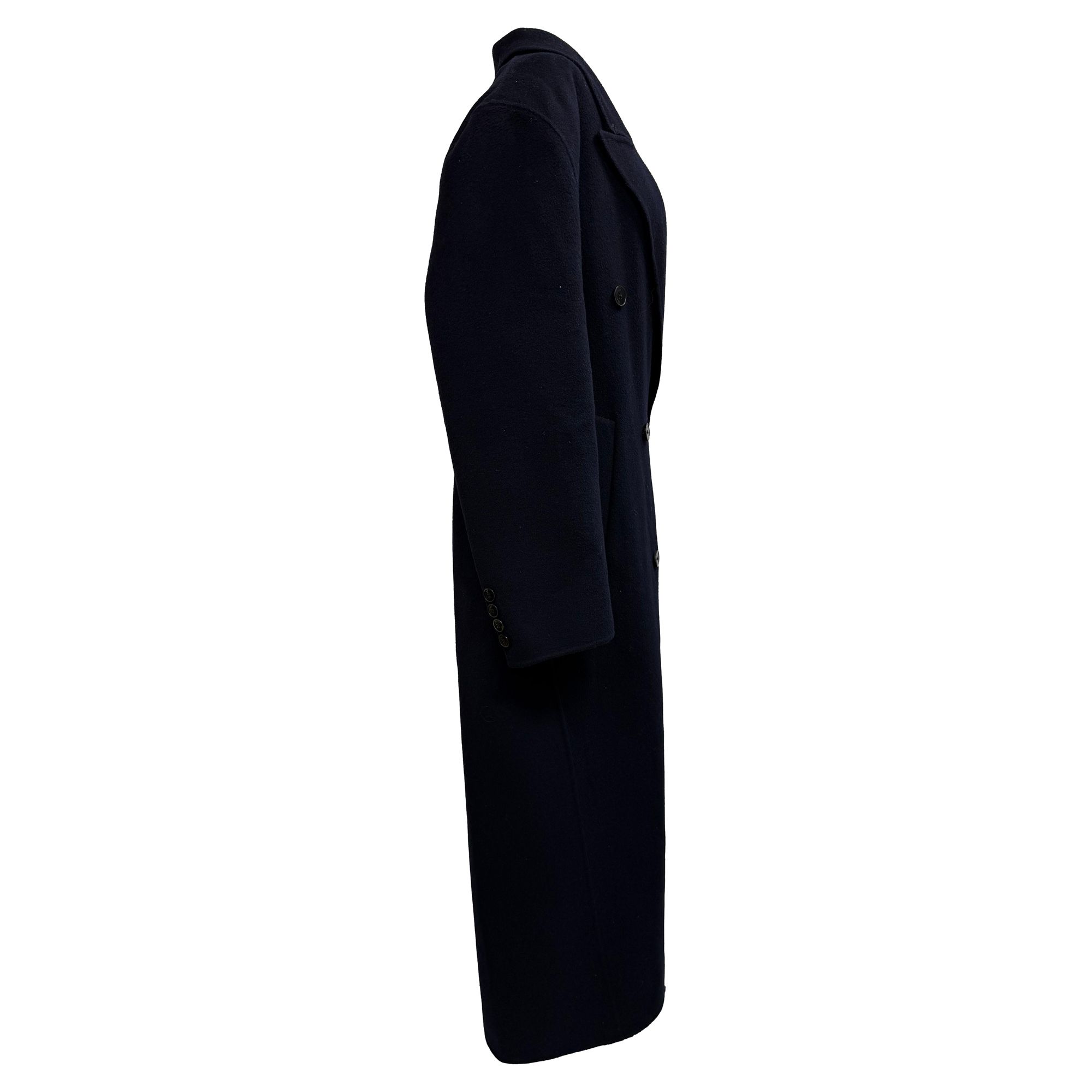 The Frankie Shop Preloved Double-Breasted Long Coat in Navy Blue Wool