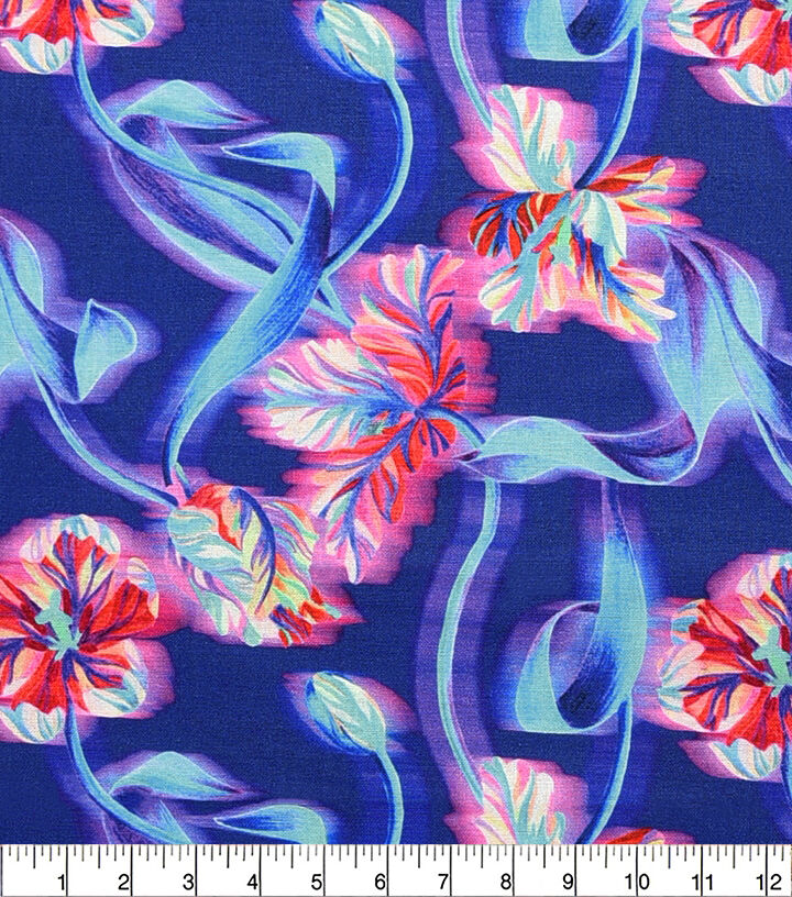 Blue & Red Floral Quilt Cotton Fabric by Keepsake Calico