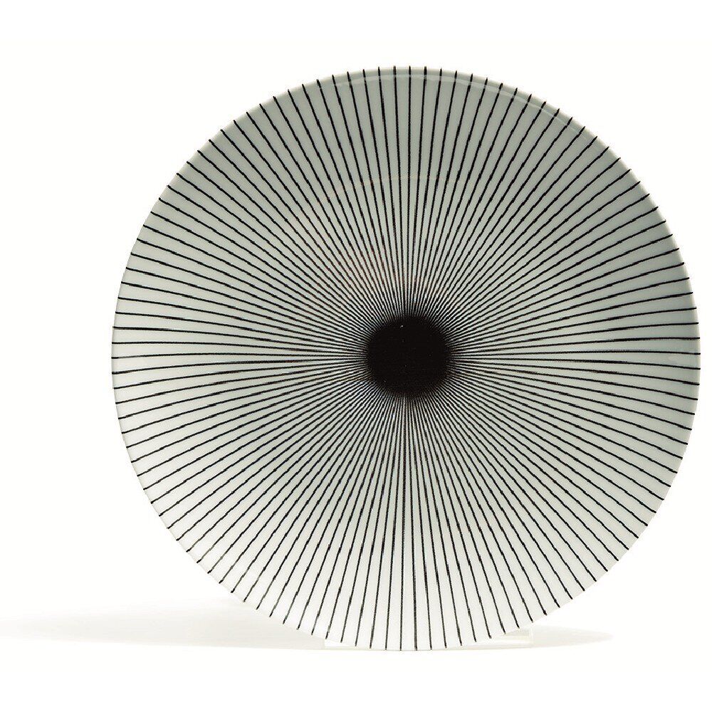 Assiette plate blanche décor rayon noir Ø26.5cm