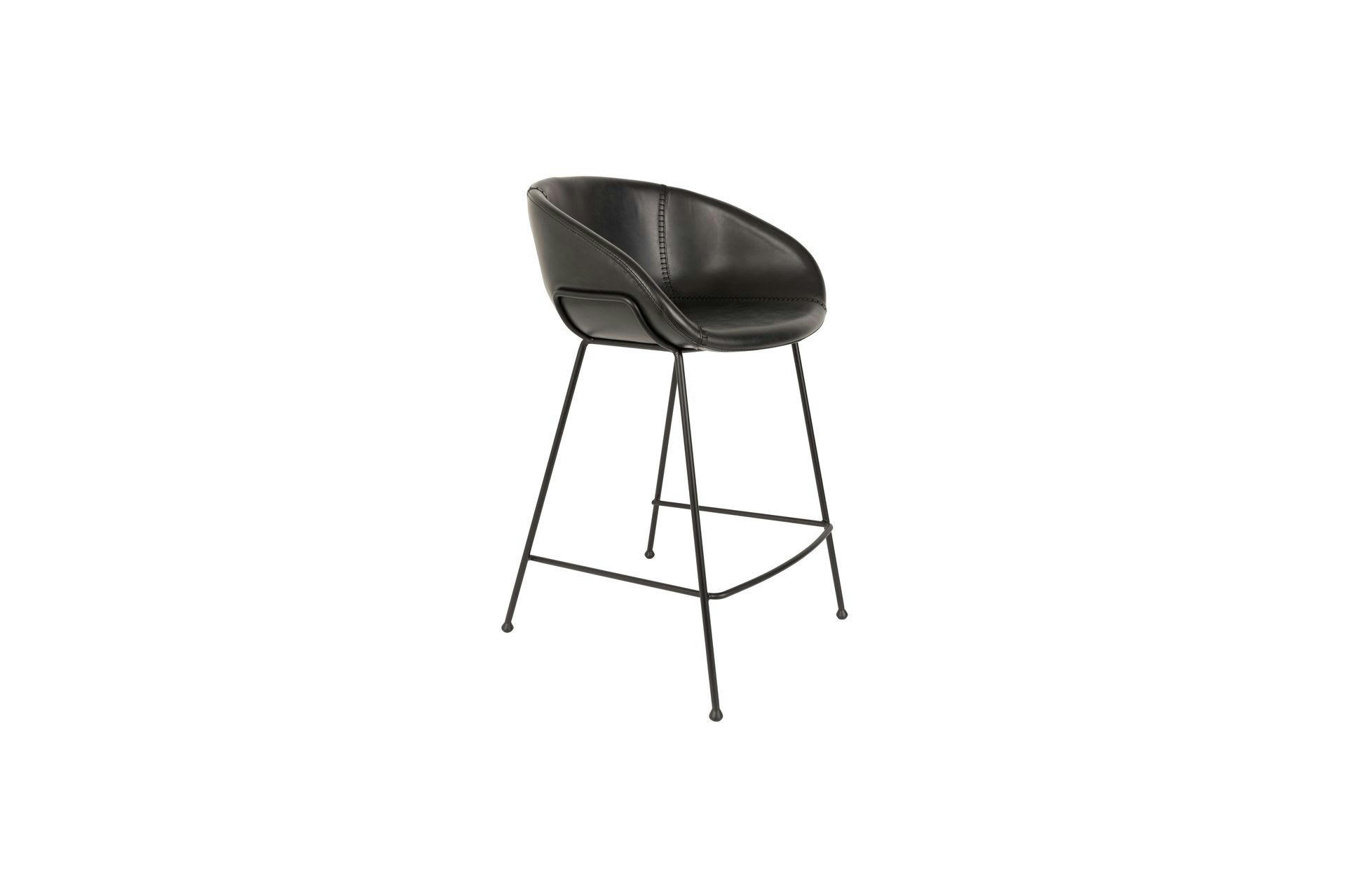 FESTON - Tabouret de comptoir en cuir noir