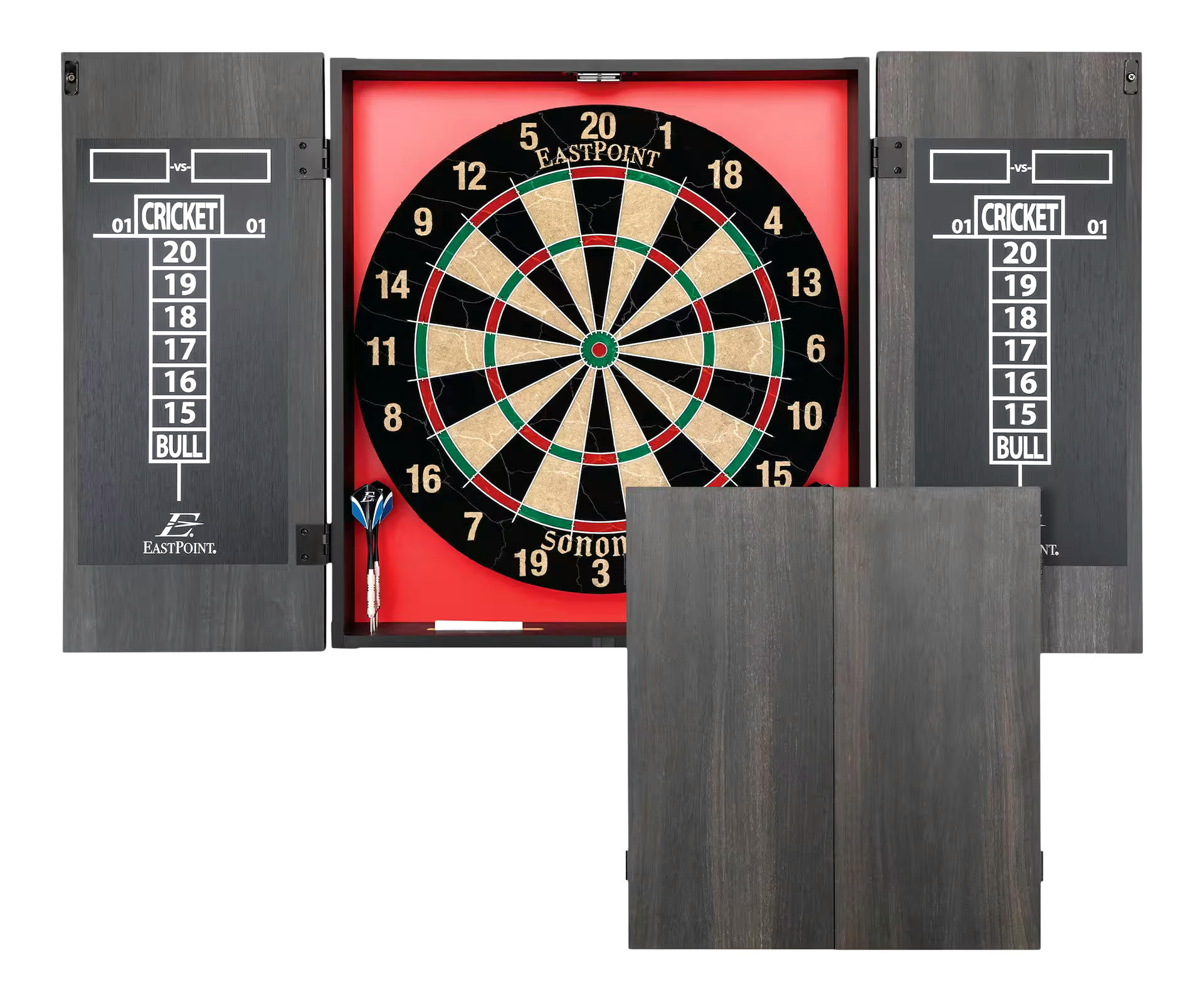 EastPoint Sonoma Sisal Bristle Dartboard & Cabinet Set w/ 6 Darts & Chalk Scoreboard