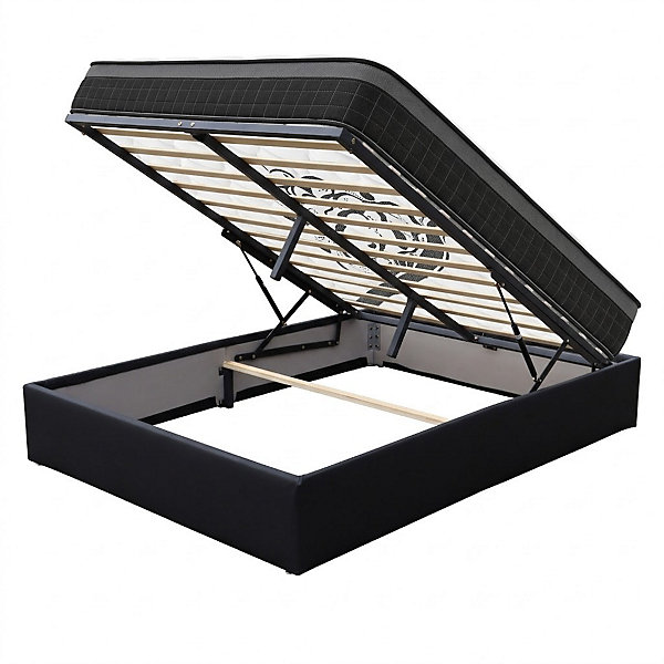 Ensemble Lit Coffre et Matelas 160x200 cm - Couleur : Noir - Matelas Soutien Ferme 2 Faces