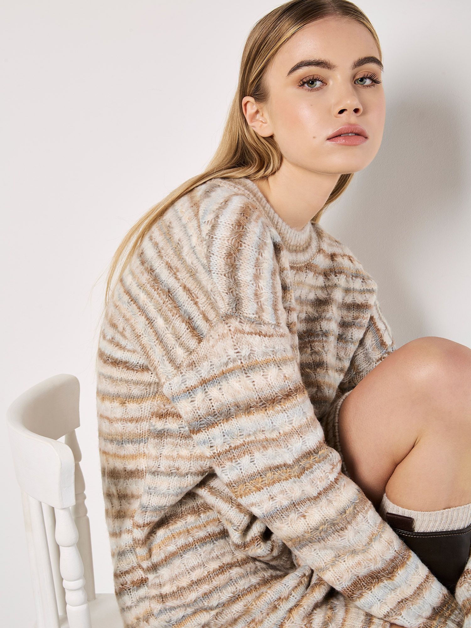 Apricot Tonal Stripe Jumper Mini Dress