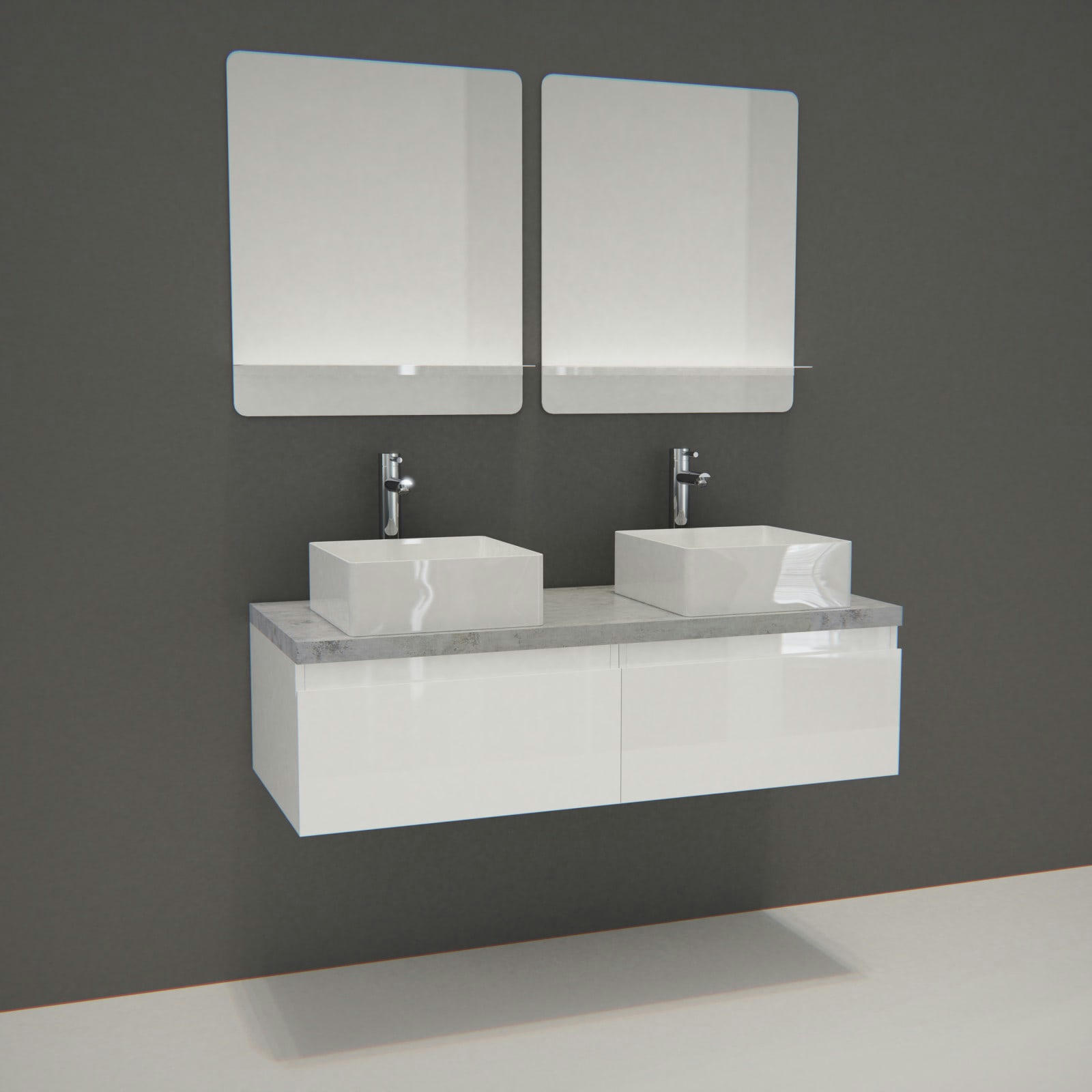 WILL - Meuble de salle de bain avec 2 vasques et 2 miroirs WILL
