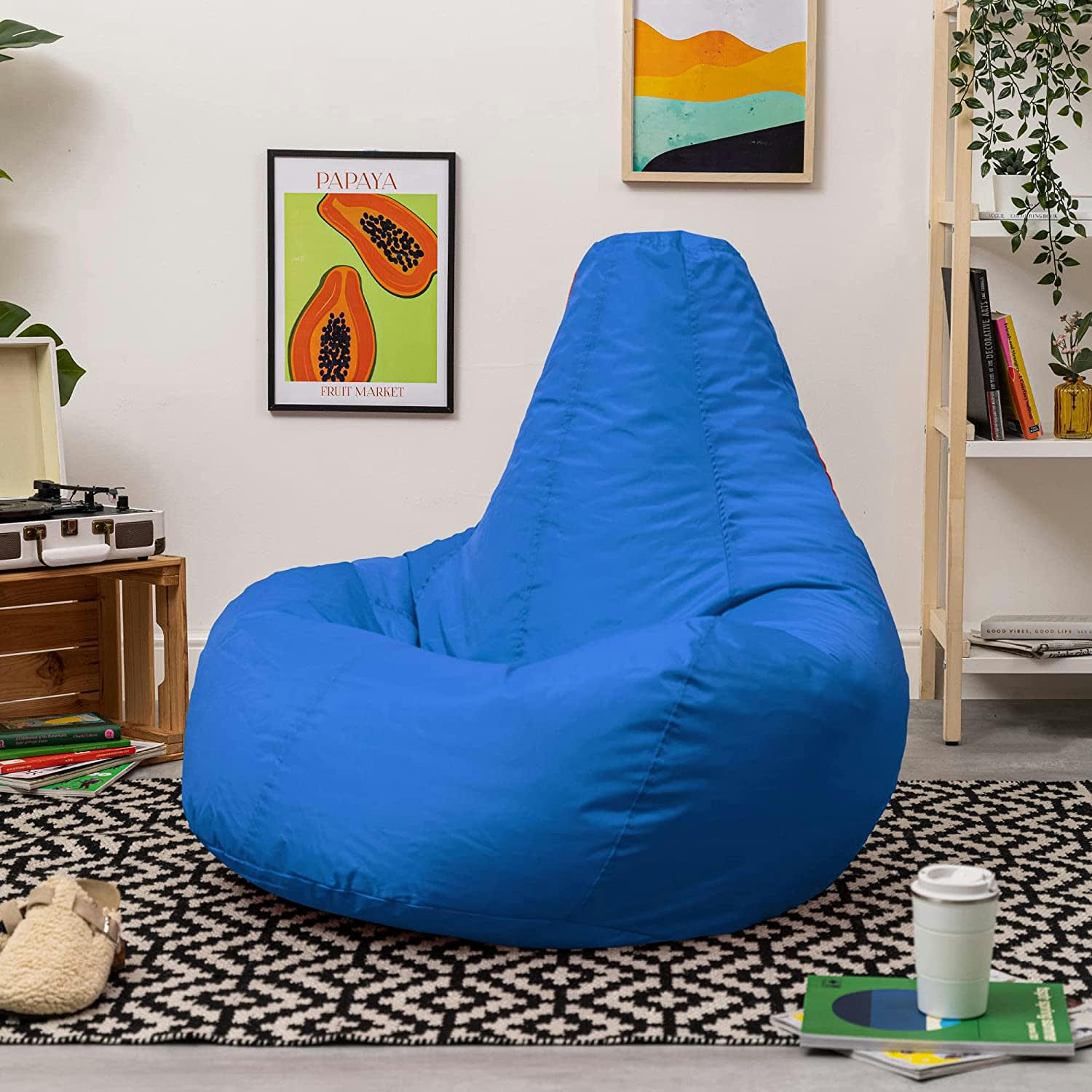- Pouf inclinable avec repose-pied extérieur bleu